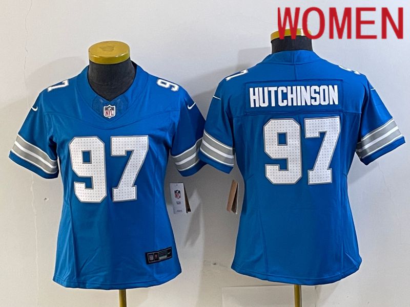 Women Detroit Lions 97 Hutchinson Blue Three generations 2024 Nike Vapor F.U.S.E. Limited NFL Jersey